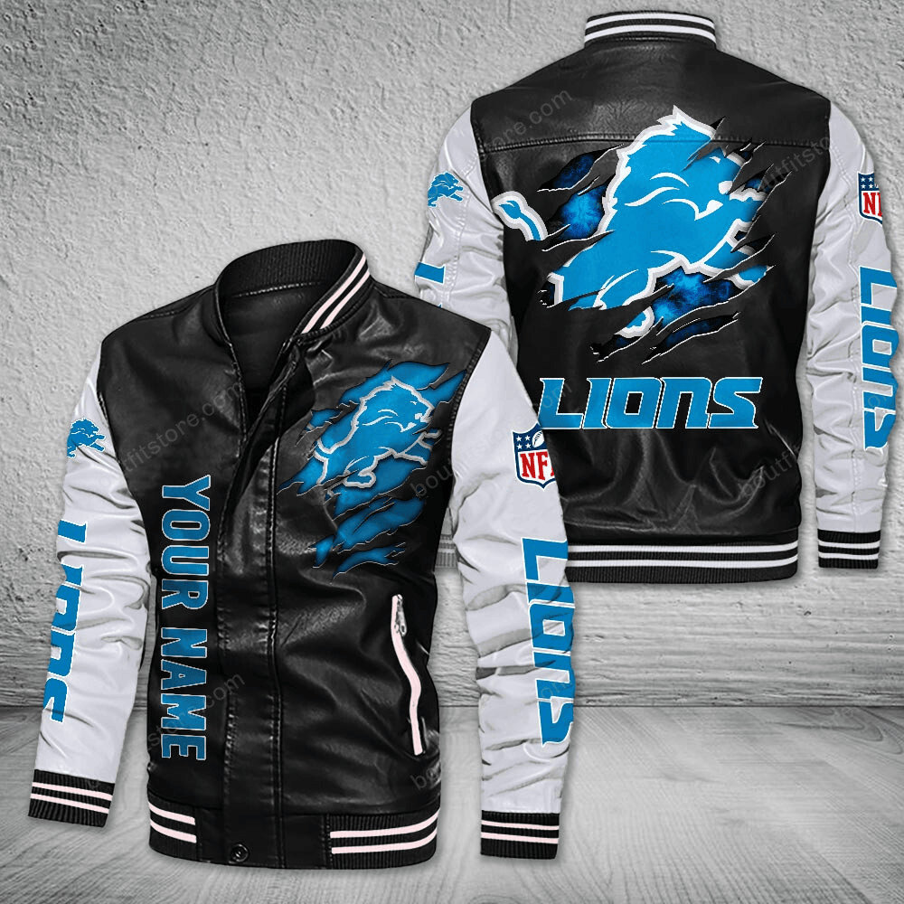 Detroit Lions Leather Varsity Jacket