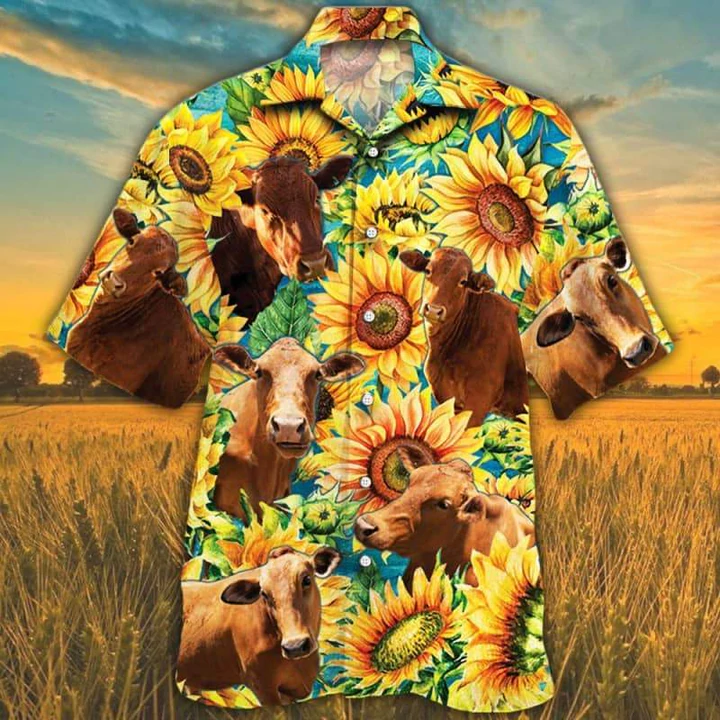 Beefmaster Cattle Sunflower Watercolor Hawaiian Shirt, Alpaca Hawaiian Shirt, Hawaiian Shirts For Men, Women