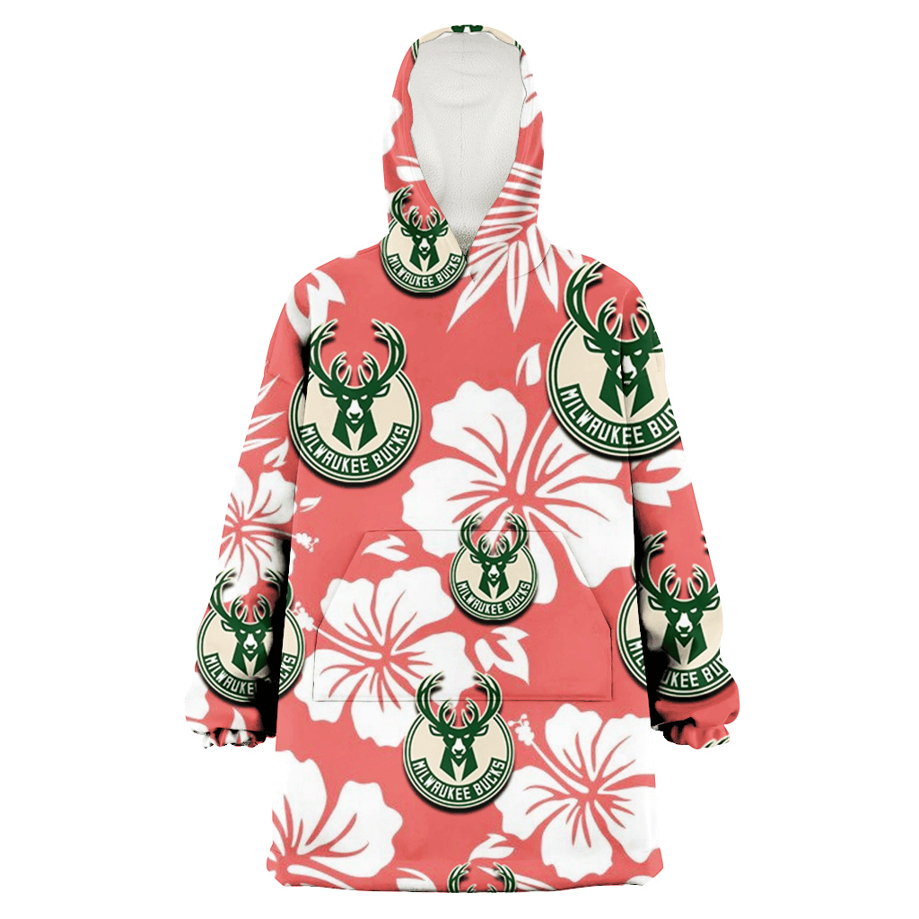 Milwaukee Bucks White Hibiscus Salmon Background 3D Printed Hoodie Blanket Snug Hoodie