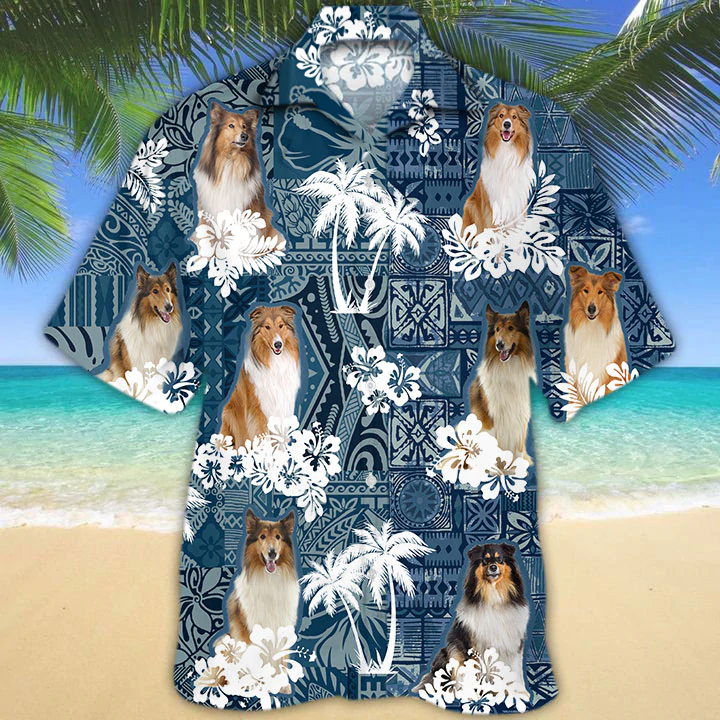 Rough Collie Hawaiian Shirt, Hawaiian Shirt Vintage Floral Dog, Men’S Hawaiian Shirt, Women’S Hawaiian Shirt