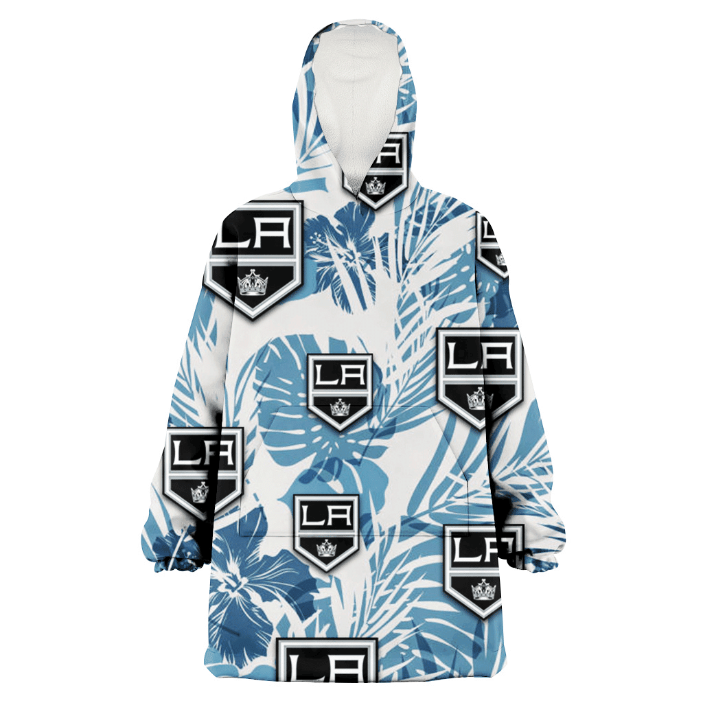 Los Angeles Kings Hibiscus Balm Leaves Blue And White Background 3D Printed Hoodie Blanket Snug Hoodie