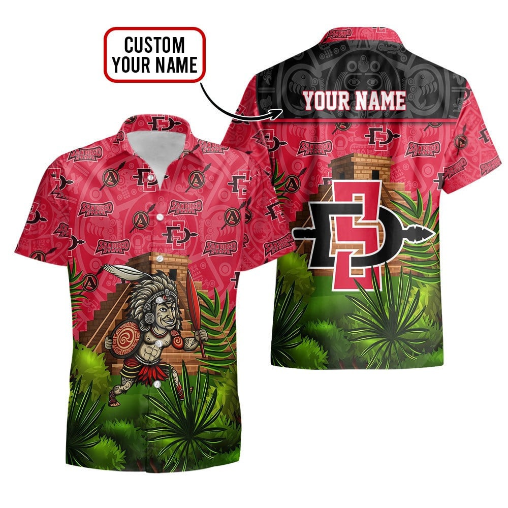 Custom Name San Diego State Aztecs Men’S Basketball Tropical Pattern For Fans 3D Hawaiian Shirt
