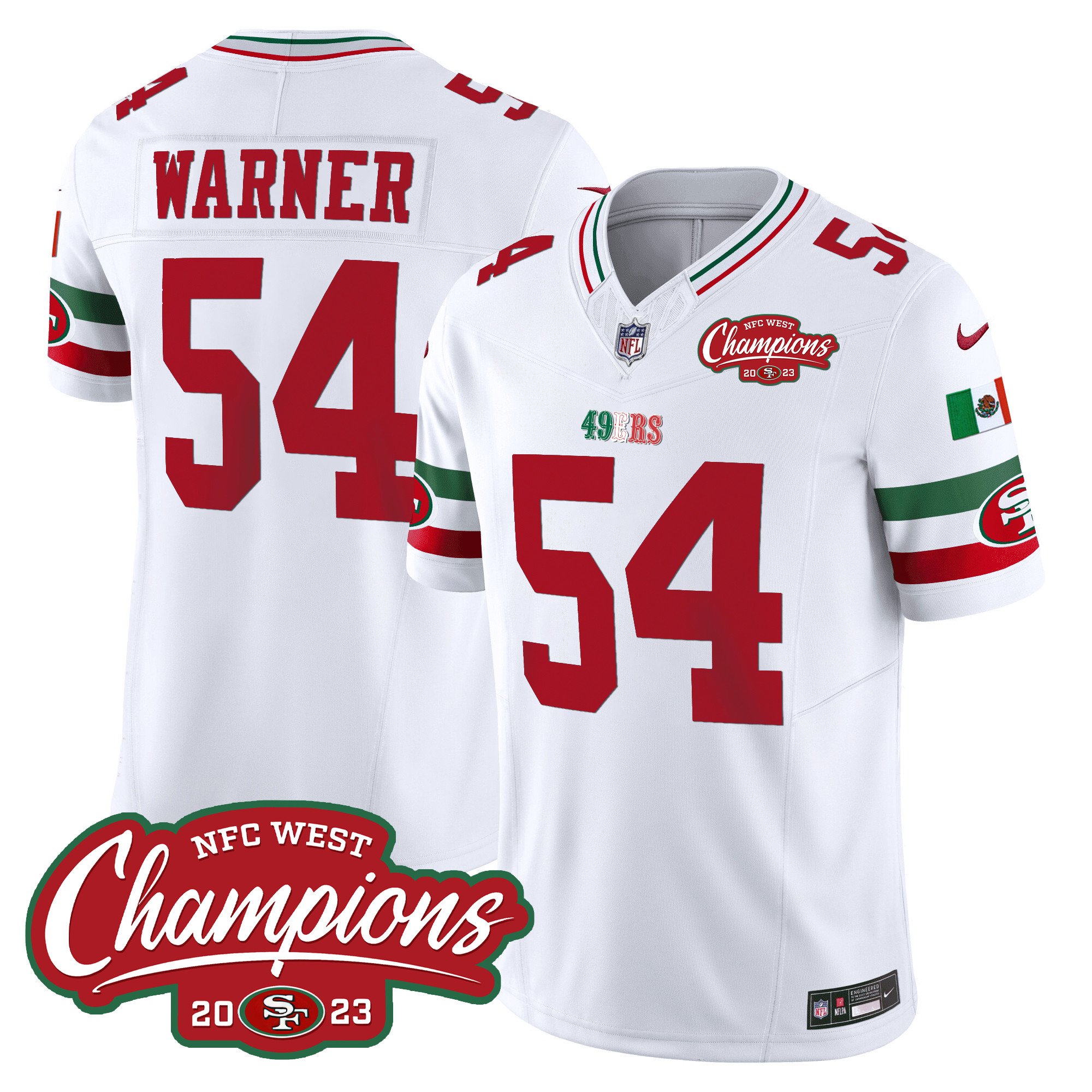 Men'S 49Ers Mexico 2023 Nfc West Champions Patch Vapor Jersey - All Stitched