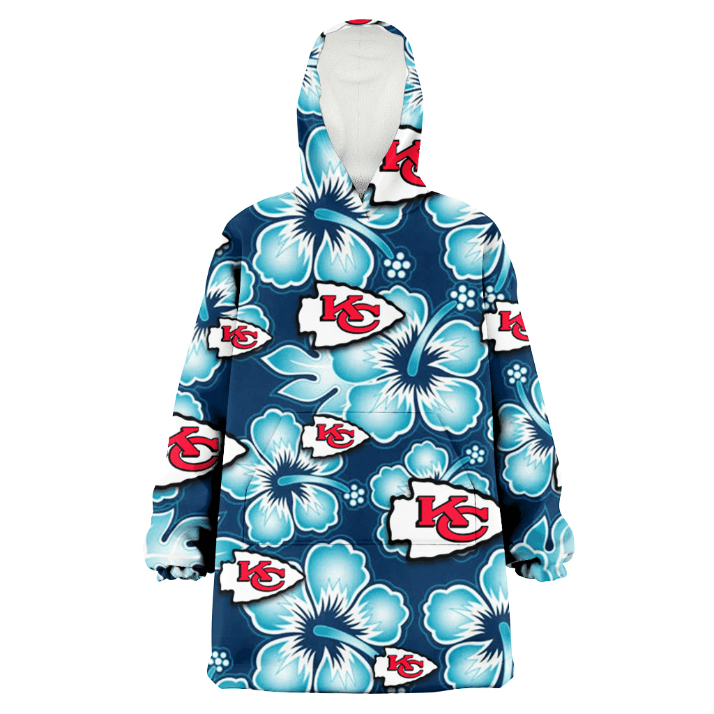 Kansas City Chiefs Dark Turquoise Hibiscus Navy Background 3D Printed Hoodie Blanket Snug Hoodie