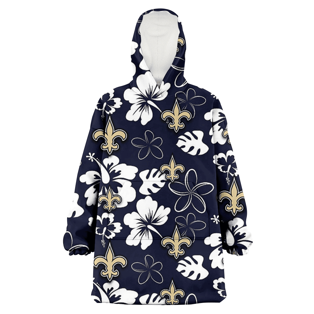 New Orleans Saints White Hibiscus Sketch Porcelain Flower Navy Background 3D Printed Hoodie Blanket Snug Hoodie