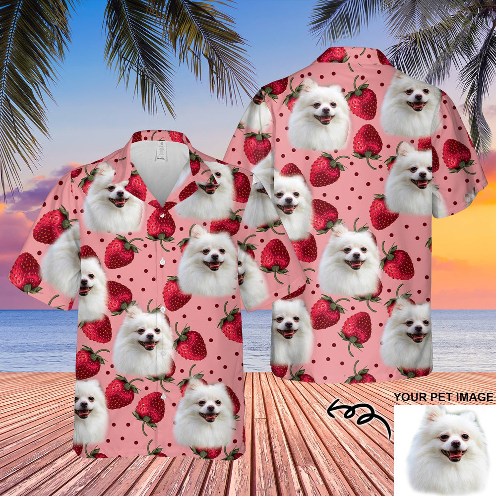 Custom Photo Pet Dog Face Floral Strawberry Hawaiian Shirt, Dog Hawaiian Shirt For Men Wonen