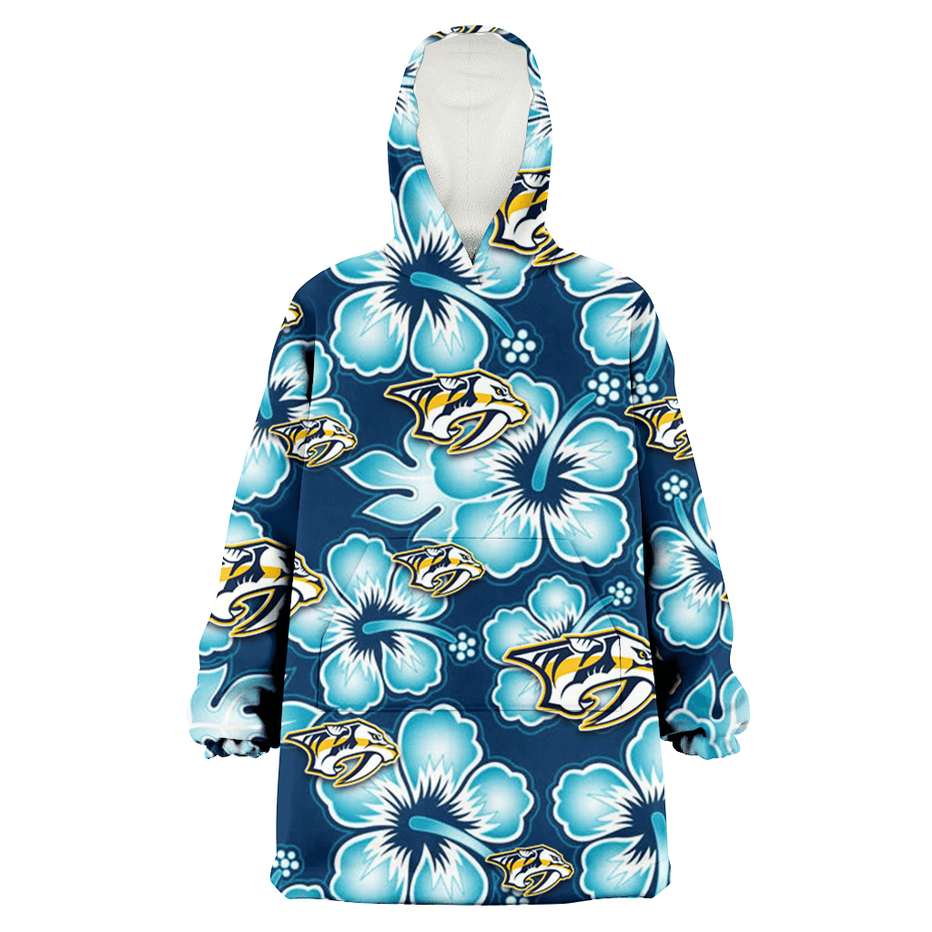 Nashville Predators Dark Turquoise Hibiscus Navy Background 3D Printed Hoodie Blanket Snug Hoodie