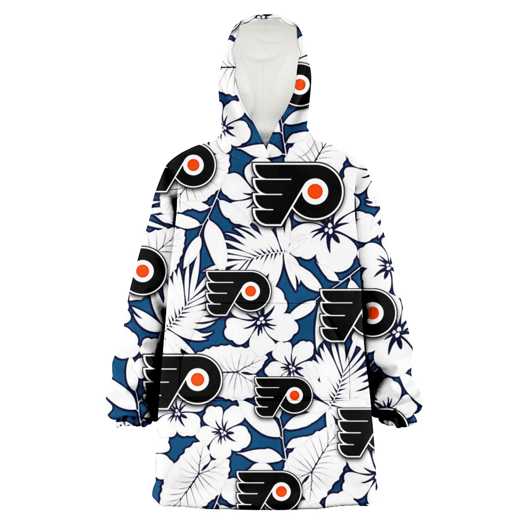 Philadelphia Flyers White Hibiscus And Leaves Blue Background 3D Printed Hoodie Blanket Snug Hoodie