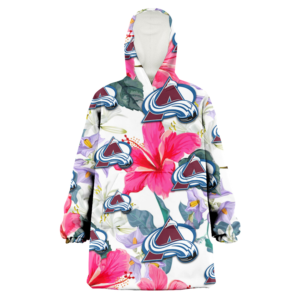 Colorado Avalanche Pink Hibiscus White Orchid White Background 3D Printed Hoodie Blanket Snug Hoodie