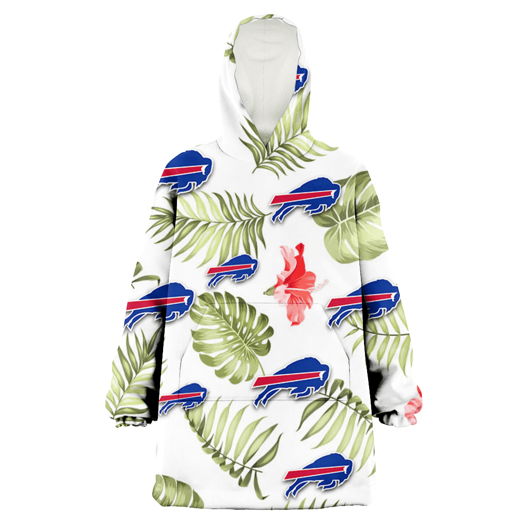 Buffalo Bills Light Salmon Hibiscus Green Leaf White Background 3D Printed Hoodie Blanket Snug Hoodie