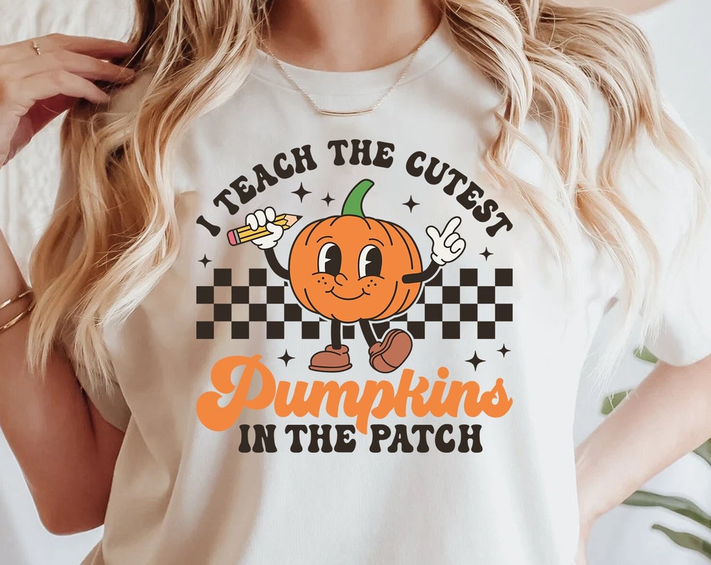 Shirthome  Halloween Teacher Sweatshirt, Fall Teacher Shirts,Pumpkin Teacher Tee,Cute Teacher Shirts,I Teach The Cutest Pumpkins In The Patch Shirt Tee
