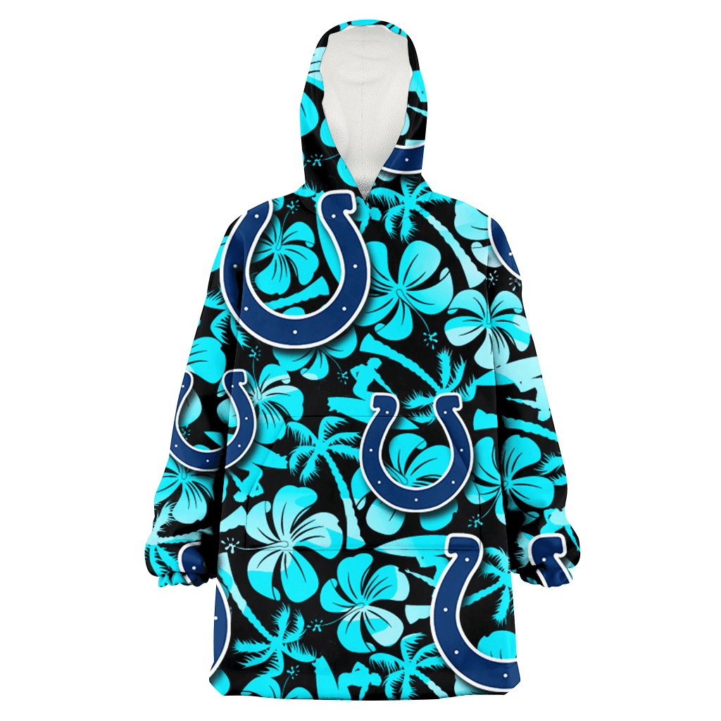 Indianapolis Colts Blue Hibiscus Blue Coconut Tree Black Background 3D Printed Hoodie Blanket Snug Hoodie