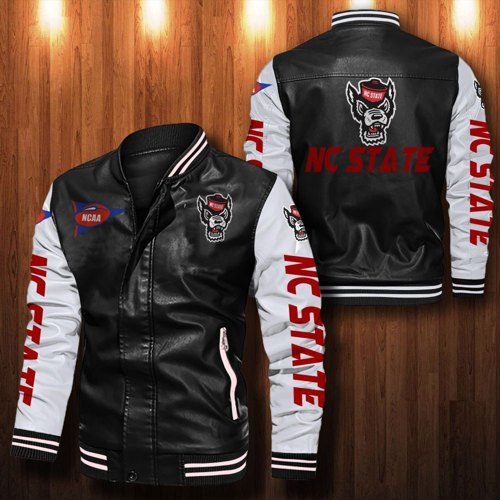 NC State Wolfpack Leather Varsity Jacket Bomber Coat