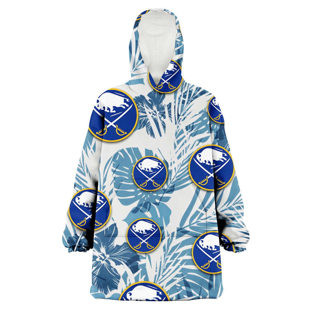 Buffalo Sabres Hibiscus Balm Leaves Blue And White Background 3D Printed Hoodie Blanket Snug Hoodie