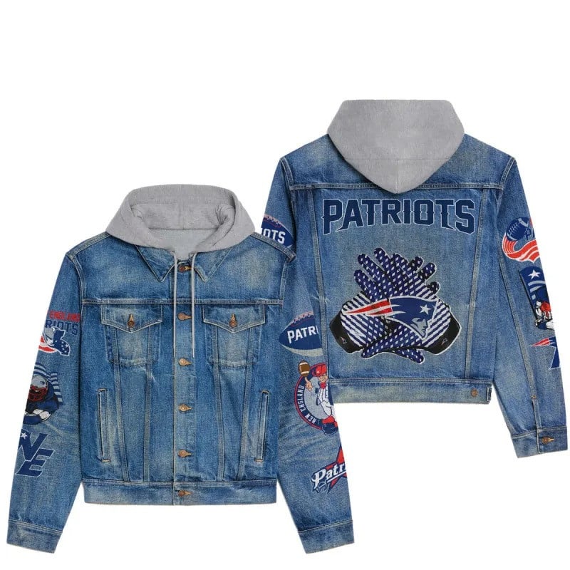 New England Patriots NFL Team Logo & Motto v4 3D Hooded Denim Jacket