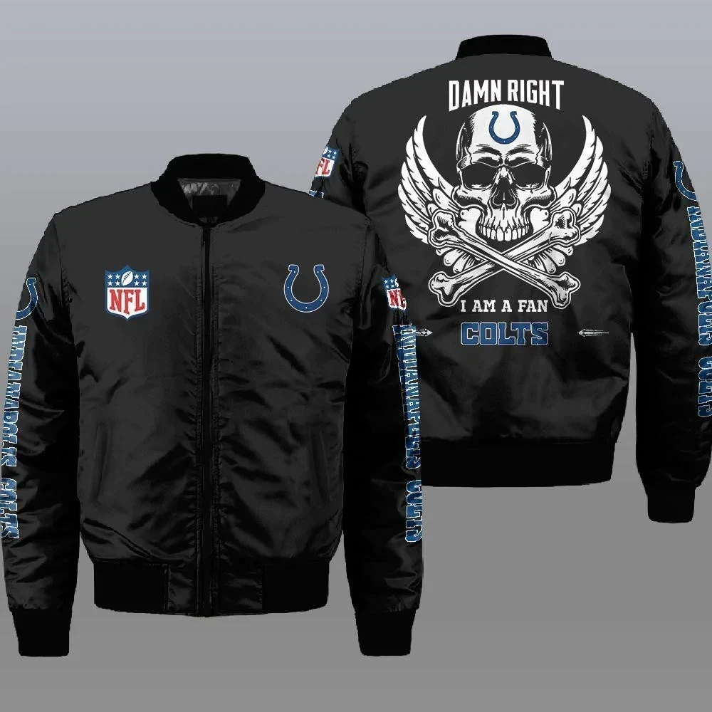 Indianapolis Colts Wings Skull Pattern Bomber Jacket Black