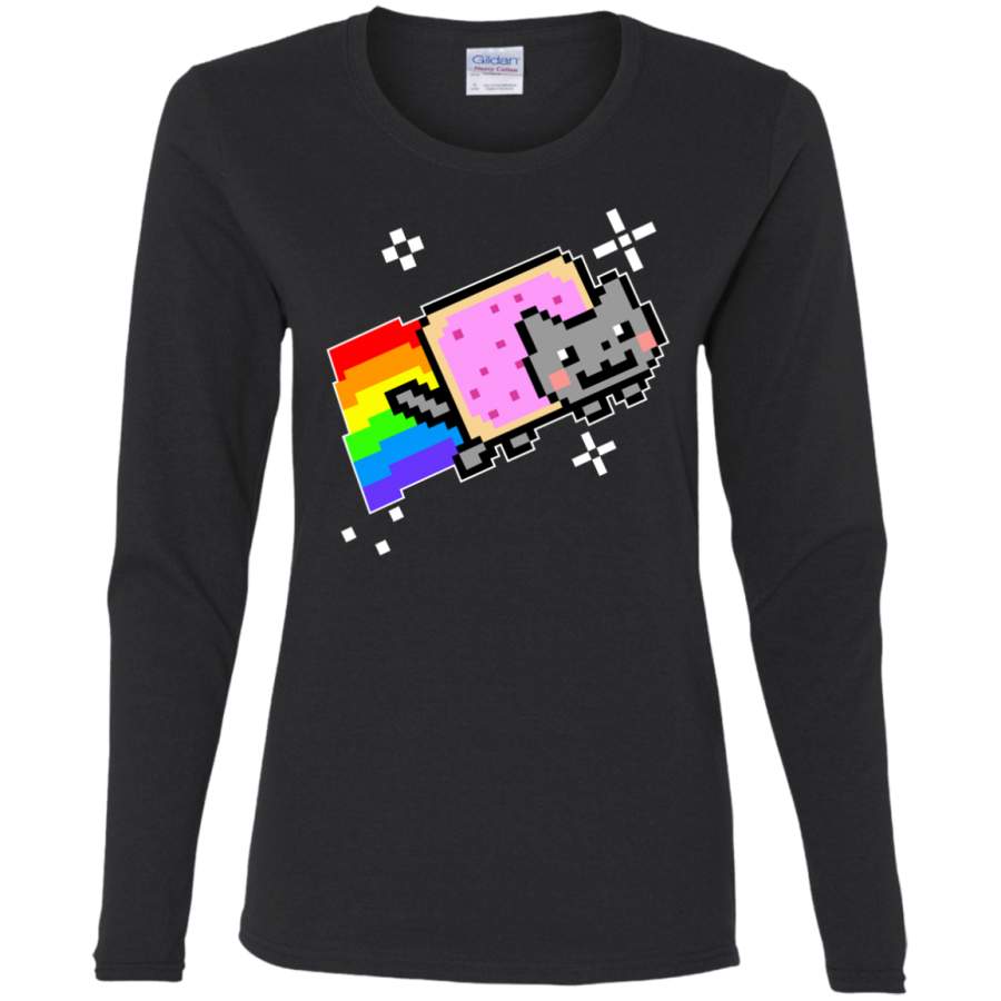 AGR Nyan Cat Rainbow Ladies' Cotton LS T-Shirt