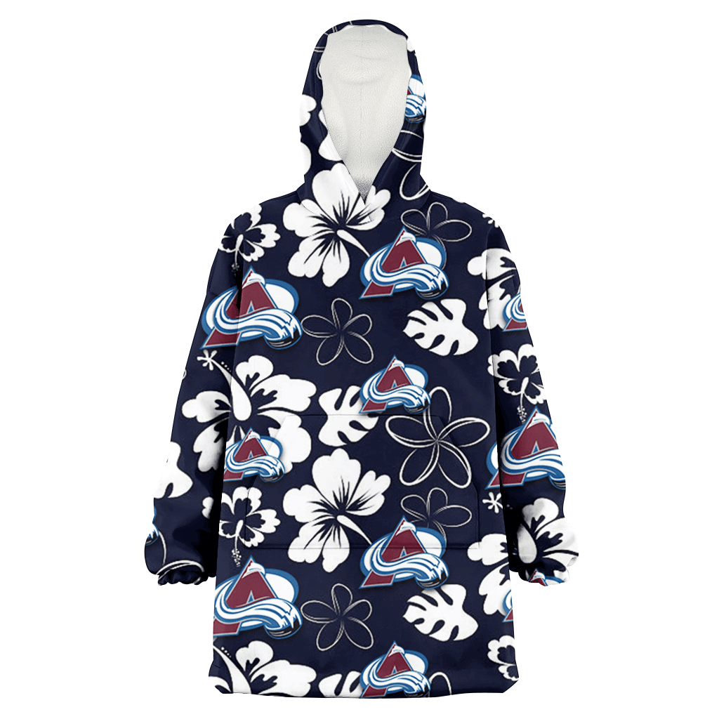 Colorado Avalanche White Hibiscus Sketch Porcelain Flower Navy Background 3D Printed Hoodie Blanket Snug Hoodie