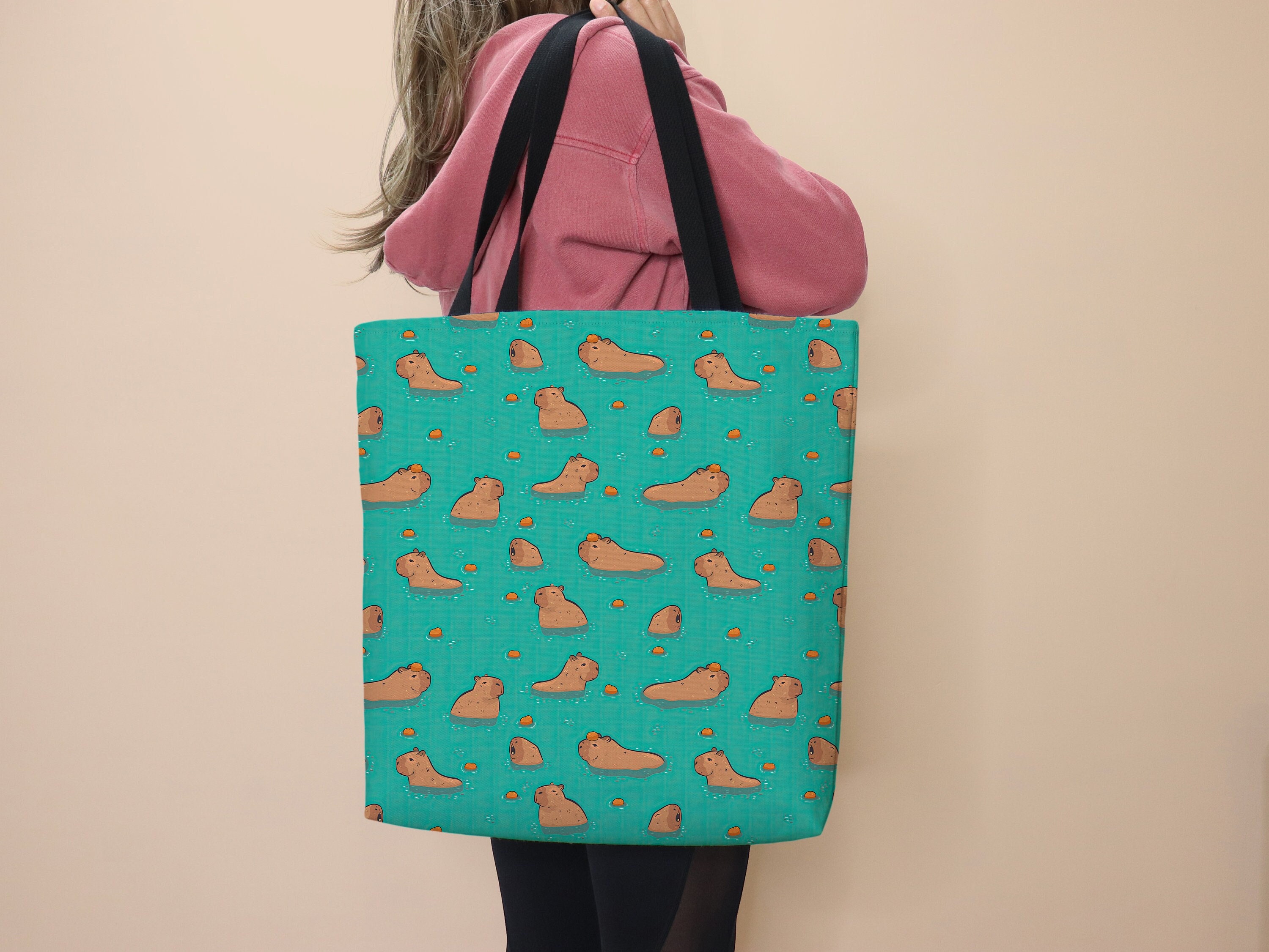 Capybara Tote Bag Cute Animal Bag School Tote Capybara Gift Cute Bag Capybara Rodent Tote Grocery Bag Capybara Work Tote Aqua Green Teal Bag