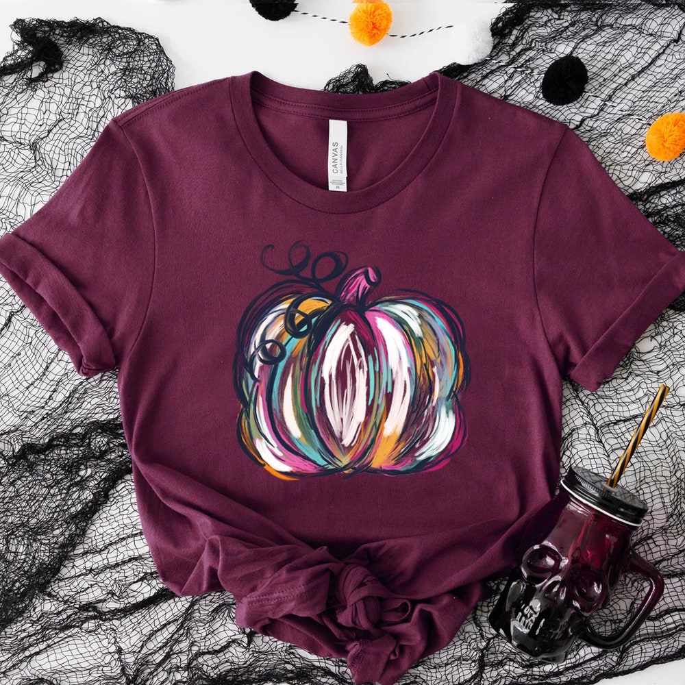 Watercolor Pumpkin T-shirt, Colorful Pumpkin Shirt, Watercolor Pumpkins, Halloween Shirt, Autumn Shirt, Cute Fall Shirt, Gift For Halloween Shopmytshirts