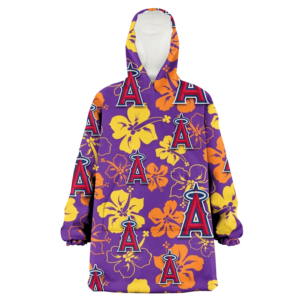 Los Angeles Angels Yellow And Orange Hibiscus Purple Background 3D Printed Hoodie Blanket Snug Hoodie