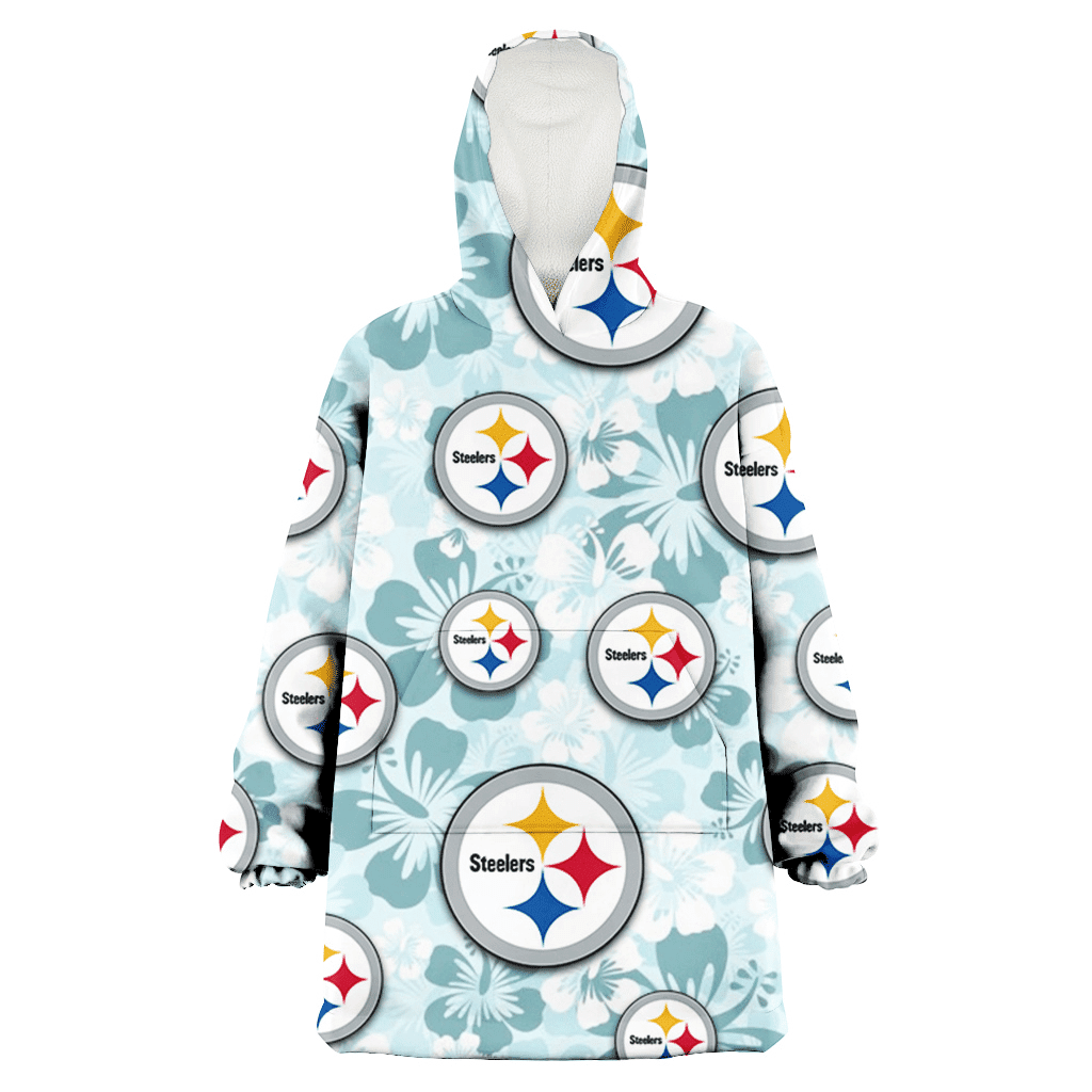 Pittsburgh Steelers Pale Turquoise Hibiscus Light Cyan Background 3D Printed Hoodie Blanket Snug Hoodie