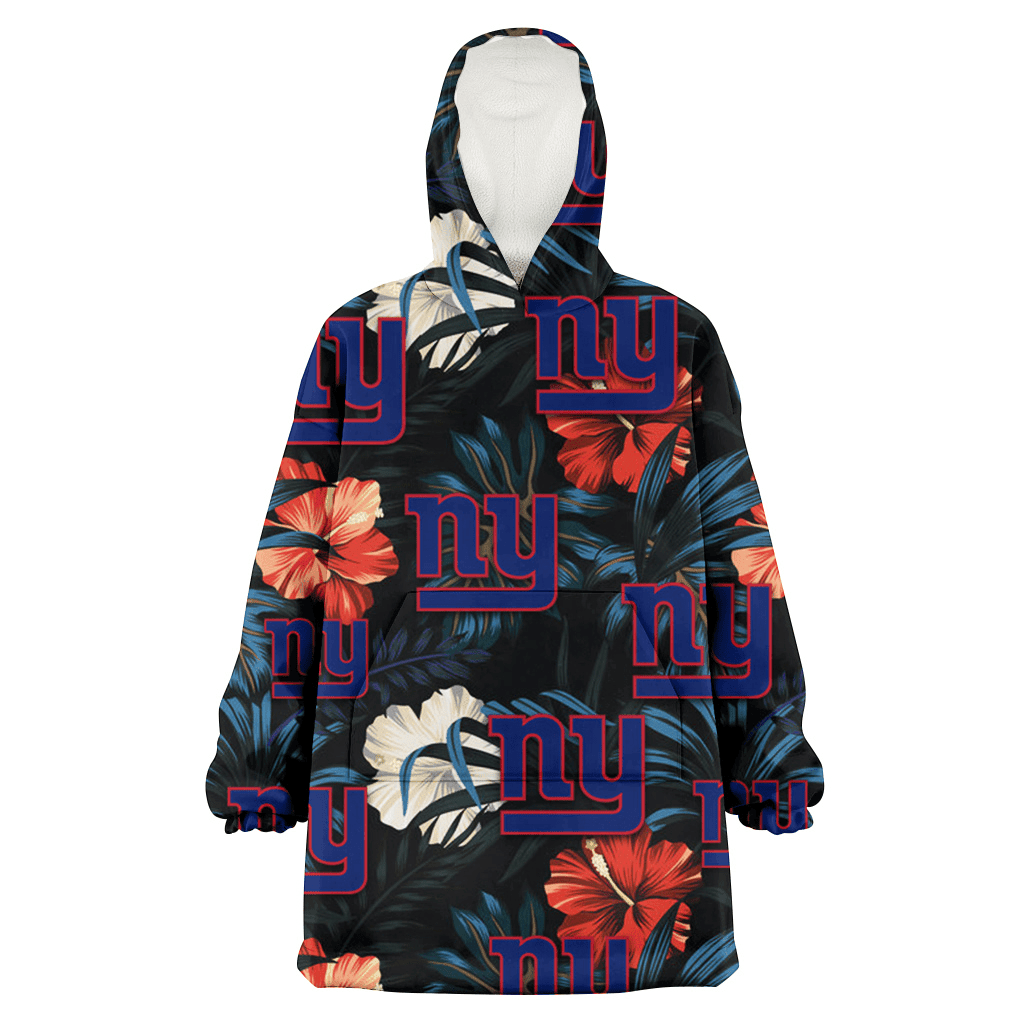 New York Giants Red And White Hibiscus Dark Leaf Black Background 3D Printed Hoodie Blanket Snug Hoodie