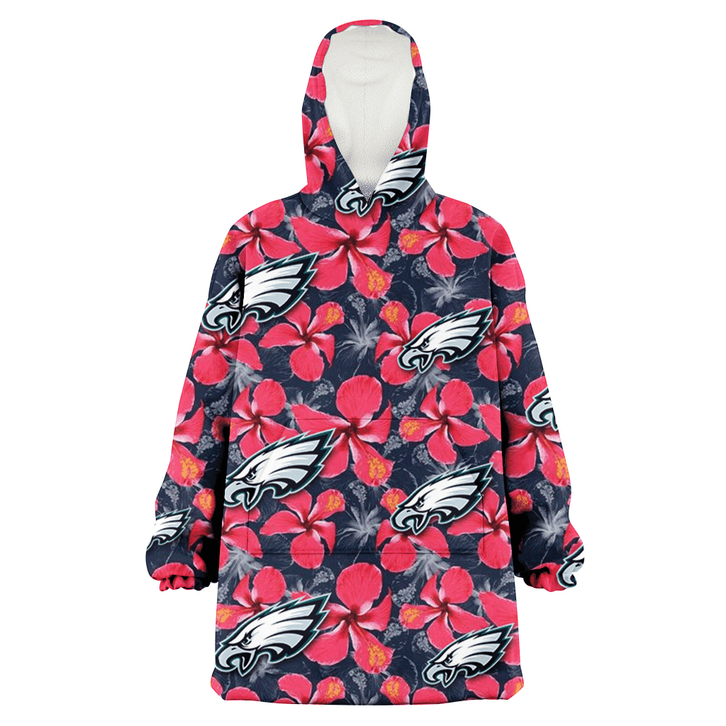 Philadelphia Eagles Red Hibiscus Dark Gray Background 3D Printed Hoodie Blanket Snug Hoodie