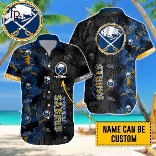 Custom Name Nhl Buffalo Sabres Team Name And Tropical Pattern 3D Hawaiian Shirt