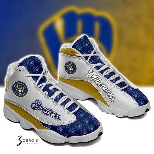 Custom Name MLB Milwaukee Brewers Baseball Team Name And Logo Air Jordan 13 Sneakers JD13 V1229