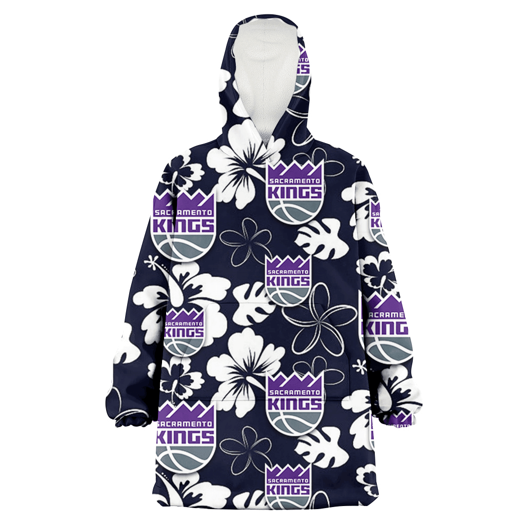 Sacramento Kings White Hibiscus Sketch Porcelain Flower Navy Background 3D Printed Hoodie Blanket Snug Hoodie