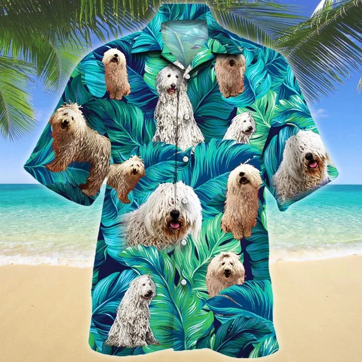 Gift For Komondor Dog Lovers Summer Beach Palm Tree Pattern Hawaiian Shirt