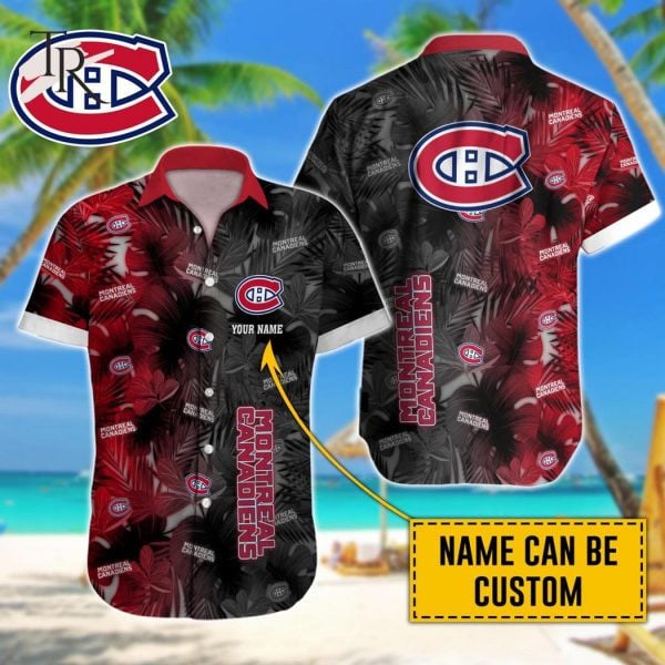 Custom Name Nhl Montreal Canadiens Team Name And Tropical Pattern 3D Hawaiian Shirt