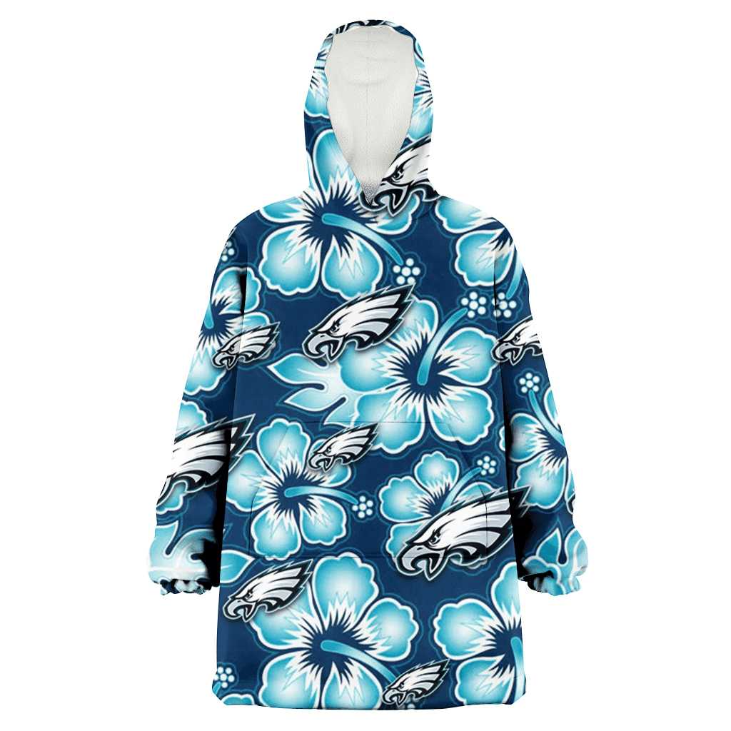 Philadelphia Eagles Dark Turquoise Hibiscus Navy Background 3D Printed Hoodie Blanket Snug Hoodie