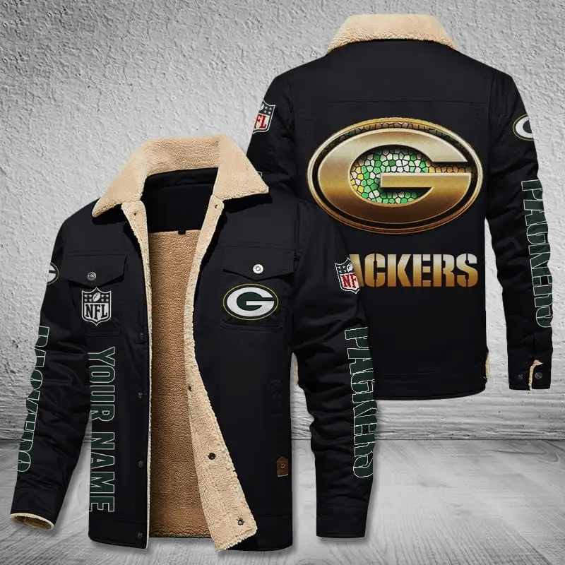 Green Bay Packers NFL Team Personalized Name Lap Black Ver Stand Collar Jacket