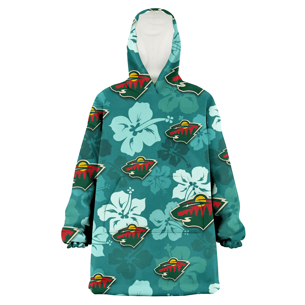 Minnesota Wild Light Sea Green Hibiscus Green Background 3D Printed Hoodie Blanket Snug Hoodie