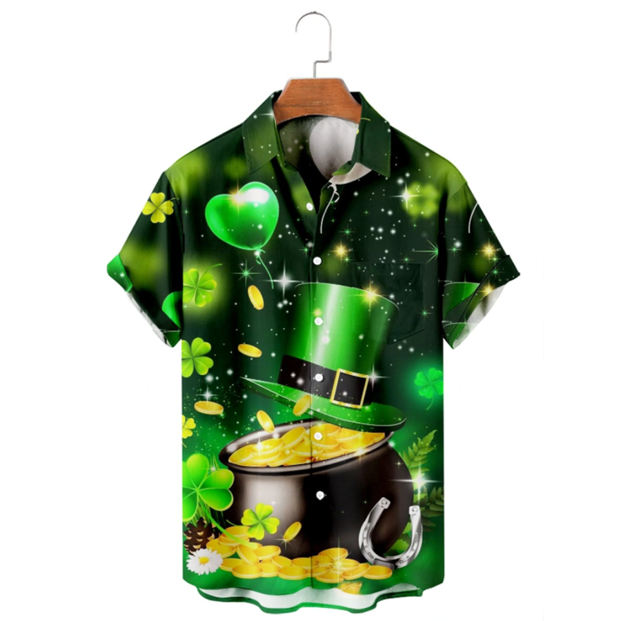 Gold Golden Irish Hawaiian Shirt, St. Patrick’S Day 3D Shirt, Shamrock Hawaiian Shirt