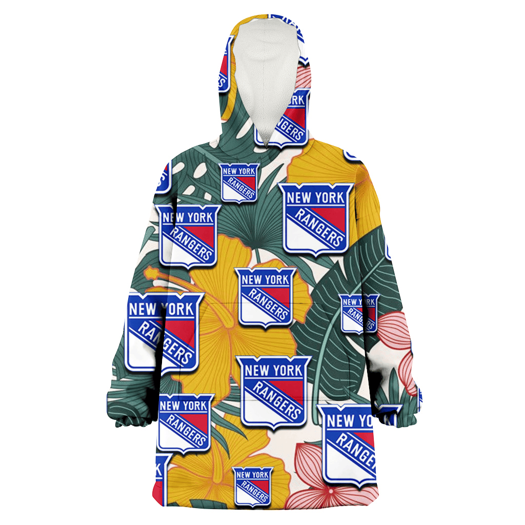 New York Rangers Yellow Hibiscus Green Banana Leaf Pink Porcelain Flower 3D Printed Hoodie Blanket Snug Hoodie