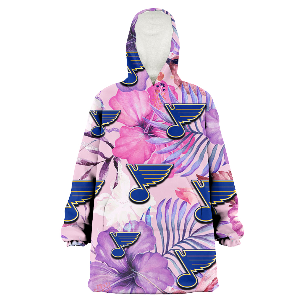 St. Louis Blues White Purple Hibiscus Pink Hummingbird Pink Background 3D Printed Hoodie Blanket Snug Hoodie