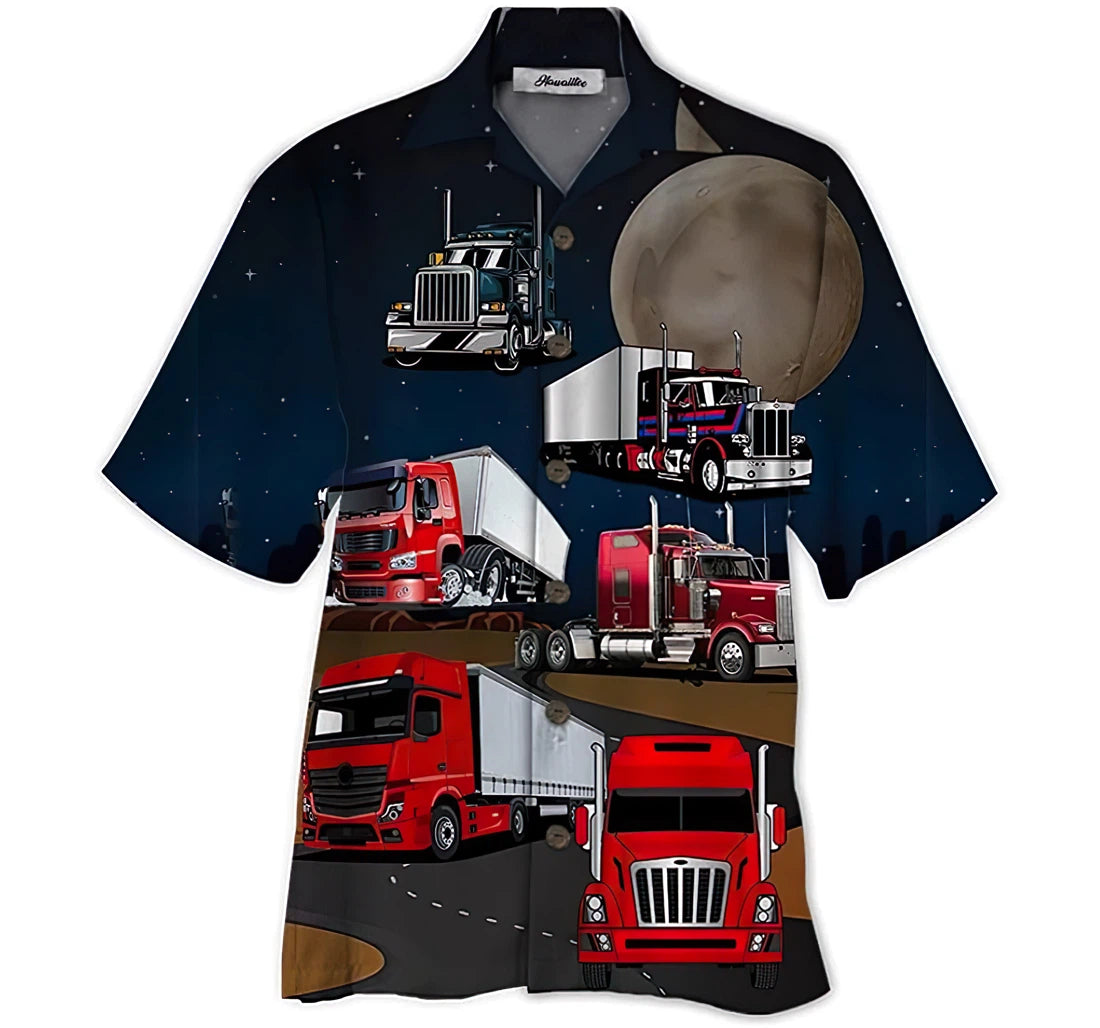 Amazing Truck Driver And Moon Short, Hawaiian Shirt, Button Up Aloha Shirt For Men, Women