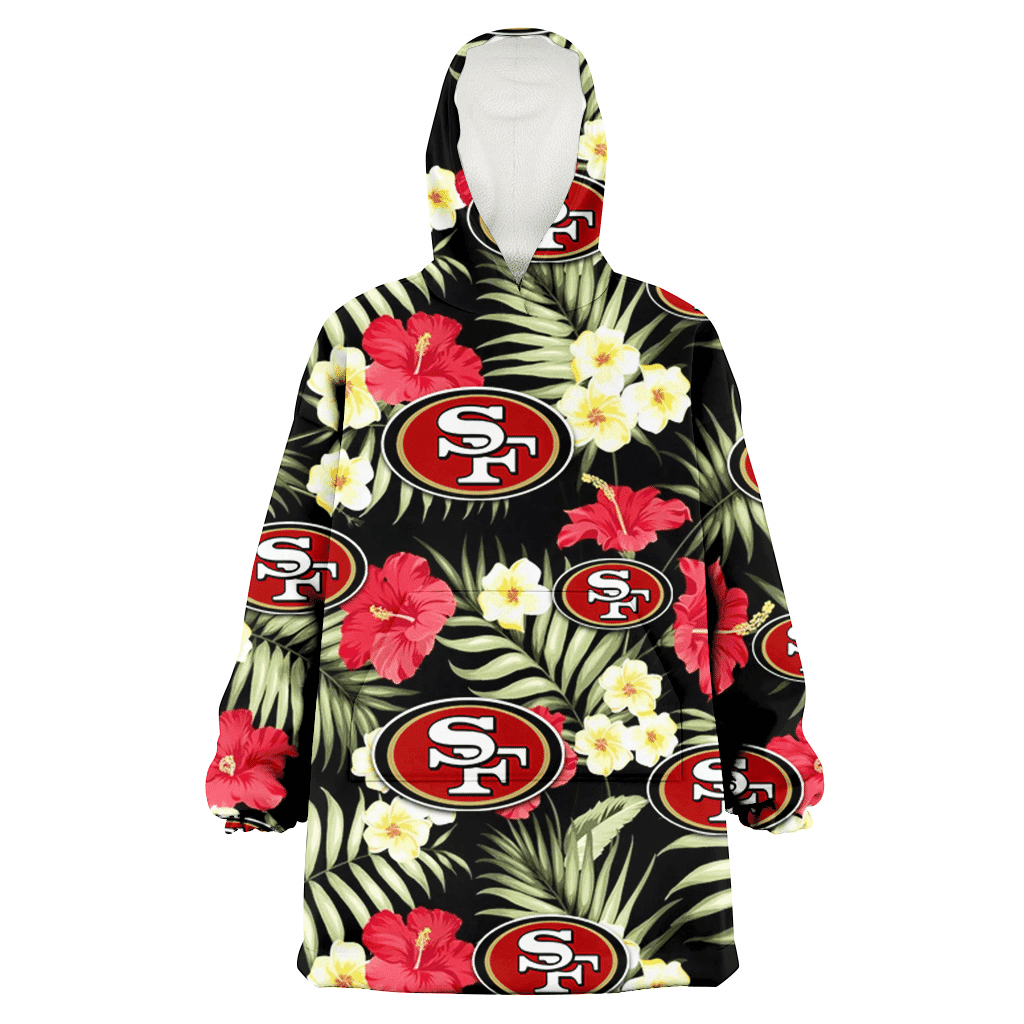 San Francisco 49ers Red Hibiscus Yellow Porcelain Flower Black Background 3D Printed Hoodie Blanket Snug Hoodie