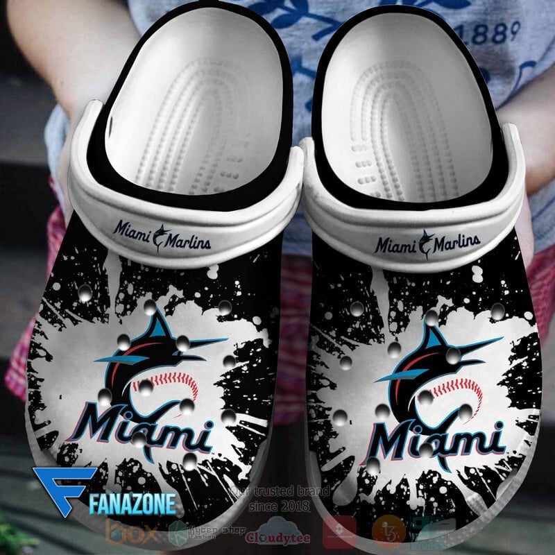 Miami Marlins Logo Baseball MLB White Sander Black Crocss Classic Clogs Shoes Ver174