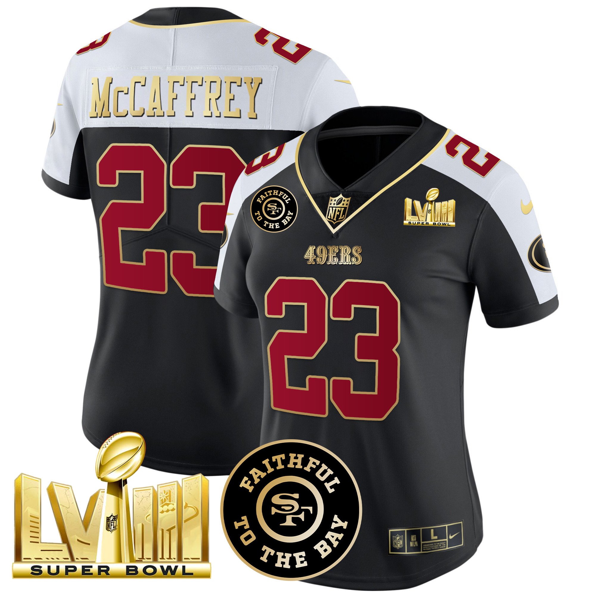 Women’S 49Ers Faithful & Super Bowl Lviii Gold Patch Vapor Jersey – All Stitched