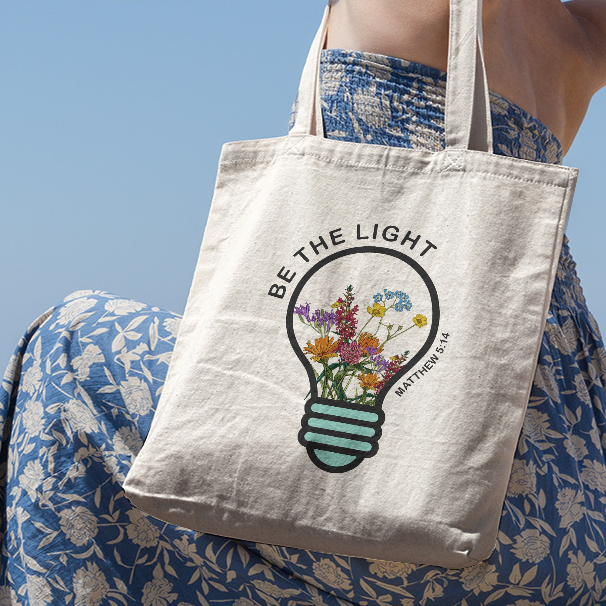 Be The Light Tote Bag,Christian Bag, Bible Verse Bag,Wildflower Christian Tote Bag,God Tote Bag,Jesus Tote Bag,Faith Tote Bag,Christian Gift