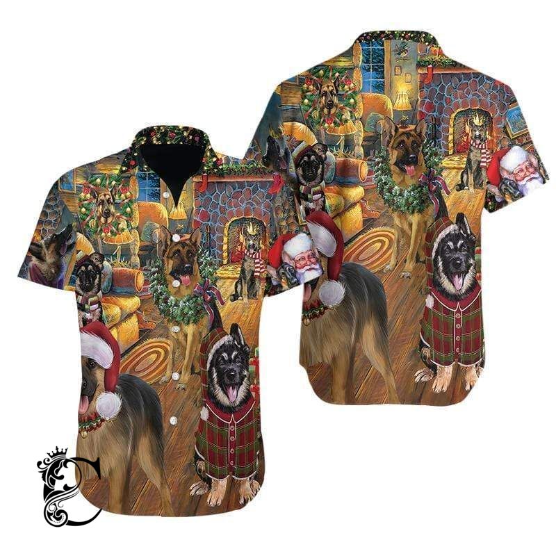 Lovely German Shepherd Christmas Eve Hawaiian Aloha Shirts