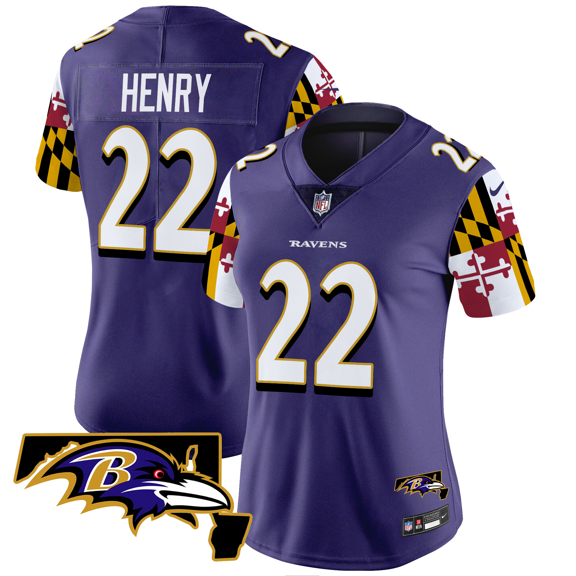 Women’S Ravens Maryland Flag Vapor Limited Jersey V2 – All Stitched