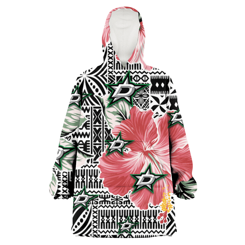 Dallas Stars Pink Hibiscus Black Pattern White Background 3D Printed Hoodie Blanket Snug Hoodie
