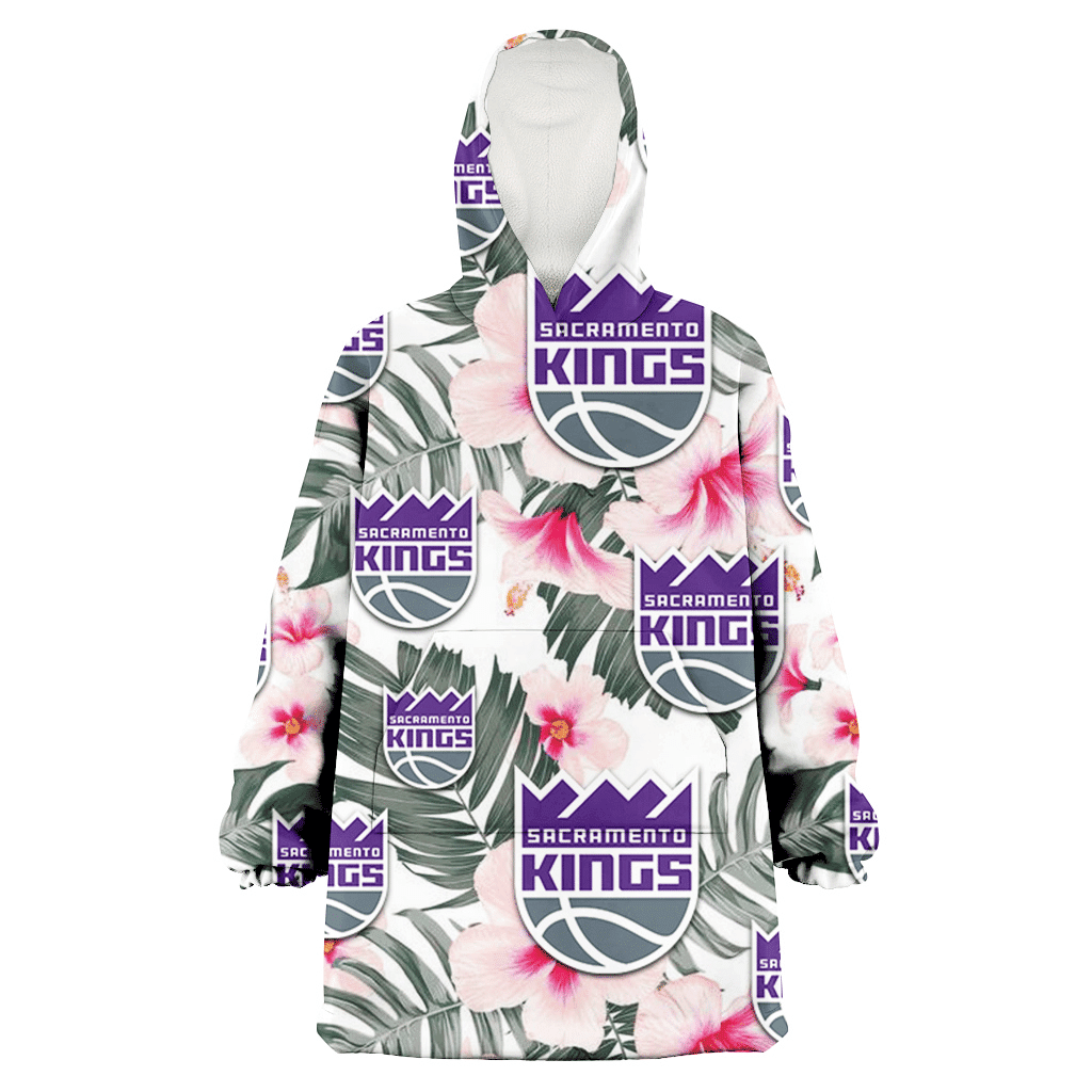 Sacramento Kings White Hibiscus Green Leaf White Background 3D Printed Hoodie Blanket Snug Hoodie