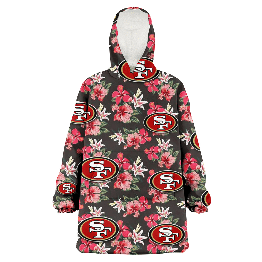 San Francisco 49ers Pink Hibiscus Orchid Brown Background 3D Printed Hoodie Blanket Snug Hoodie