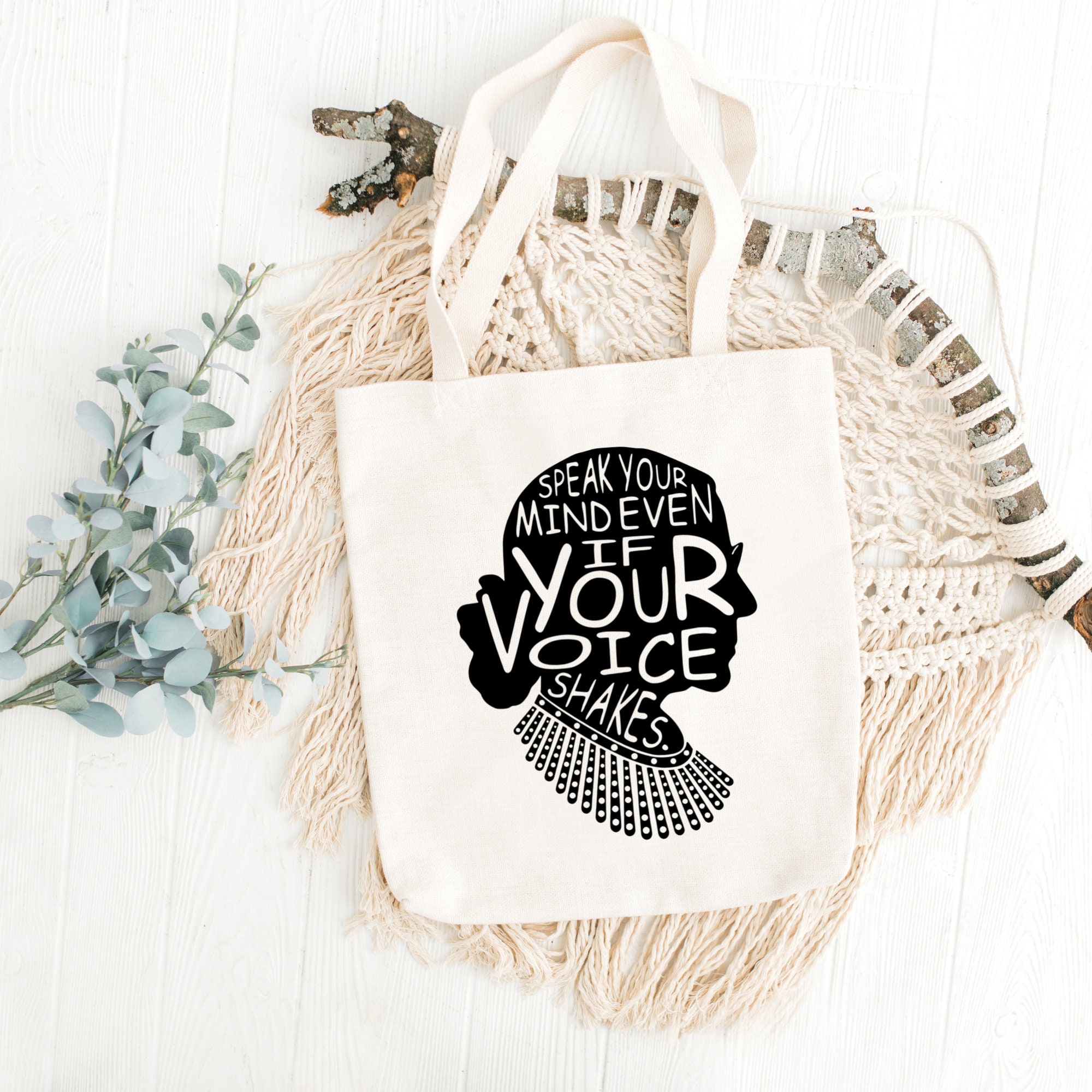 RBG, Speak your mind even if your voice shakes, Woman empower, Cute Canvas Natural Tote, Grocery Bag, Gift, Regalo, Heat Transfer Vinyl